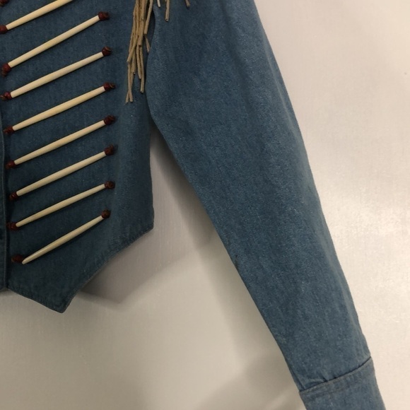 VINTAGE DOUBLE D RANCH BEADED WOMENS DENIM JACKET SUEDE FRINGE - Picture 11 of 16